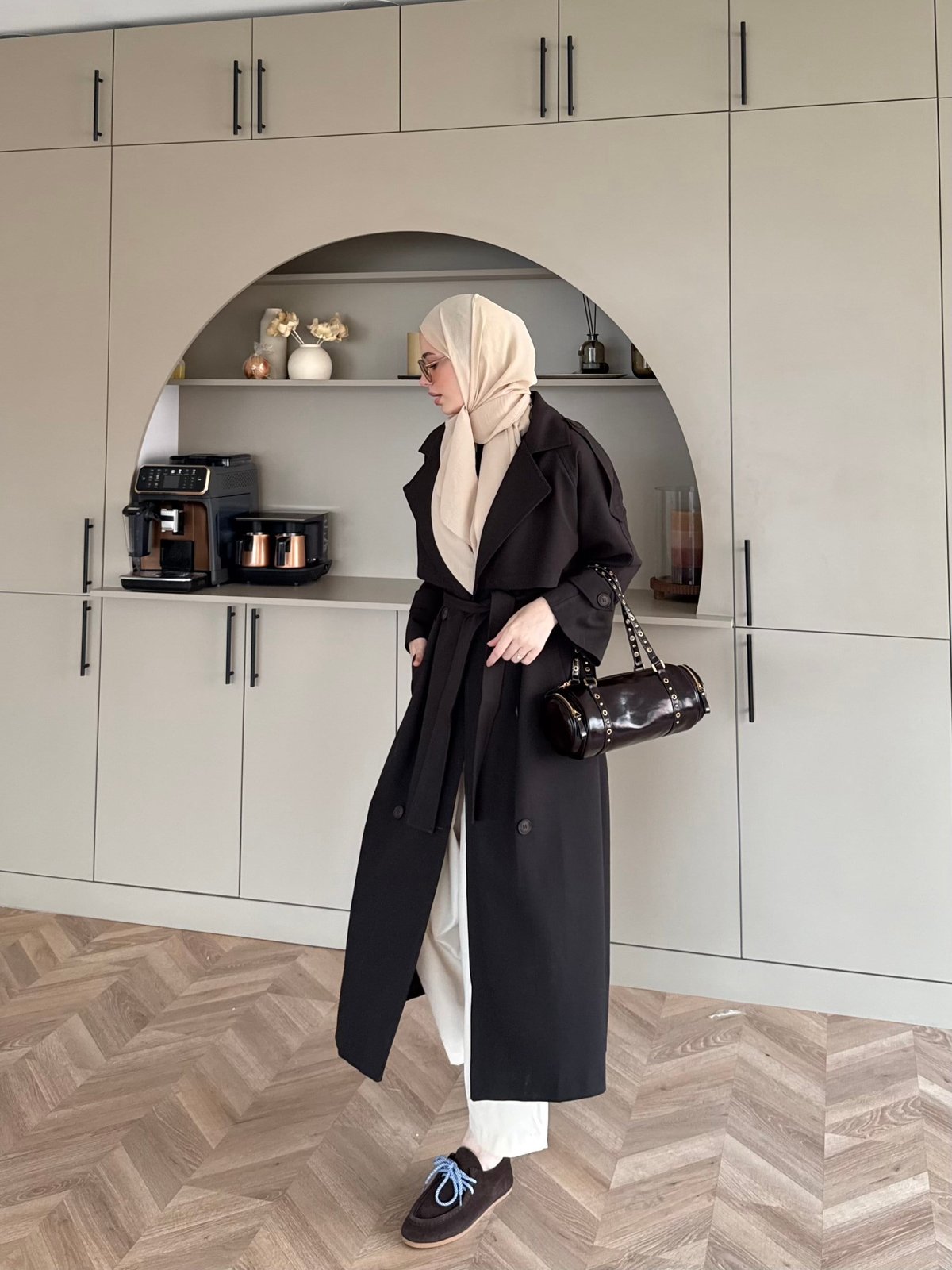 Aymira Düğmeli Uzun Trenç Kahve (7589)