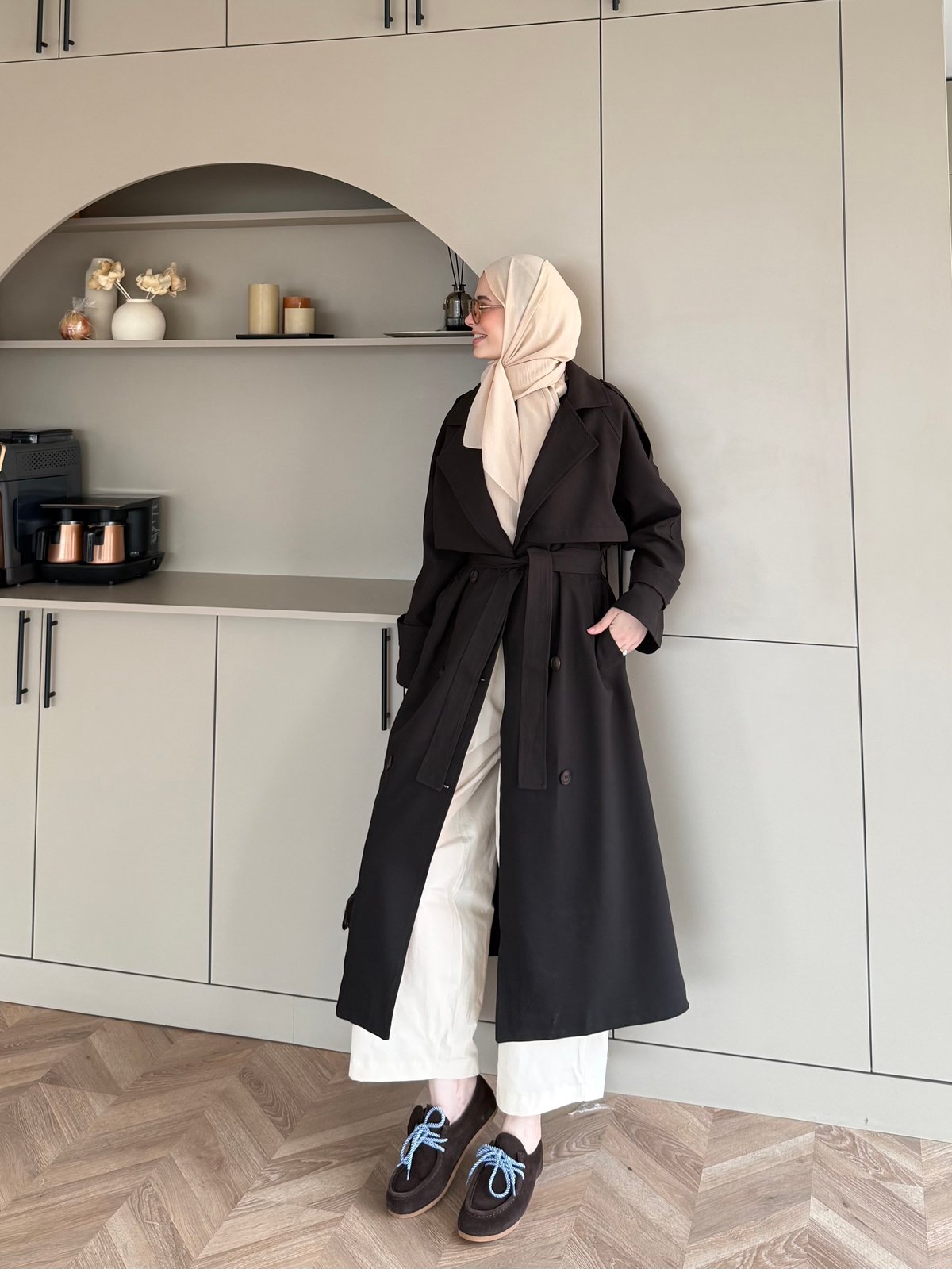 Aymira Düğmeli Uzun Trenç Kahve (7589)