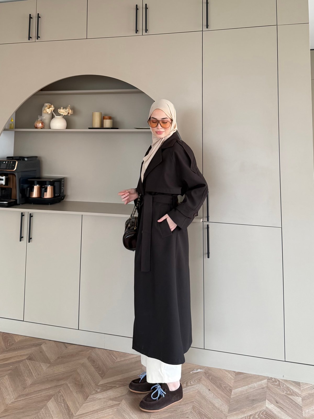 Aymira Düğmeli Uzun Trenç Kahve (7589)