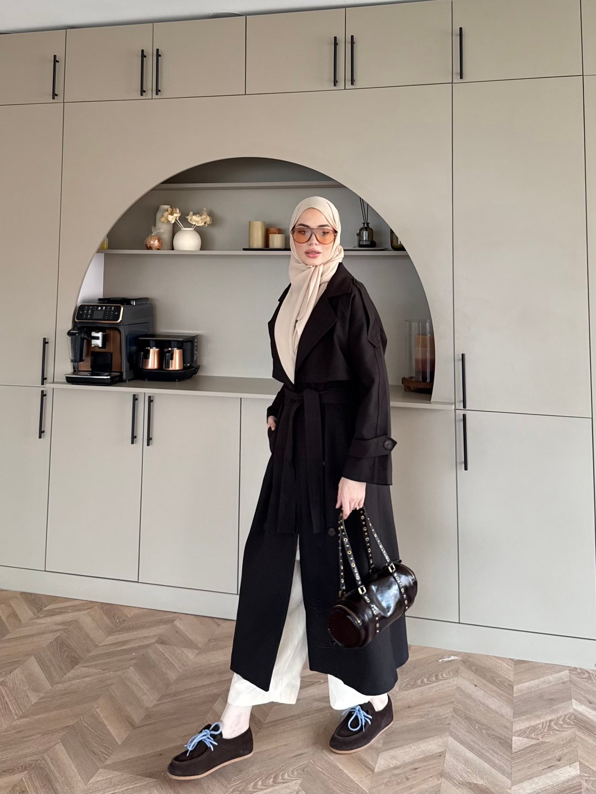 Aymira Düğmeli Uzun Trenç Kahve (7589)