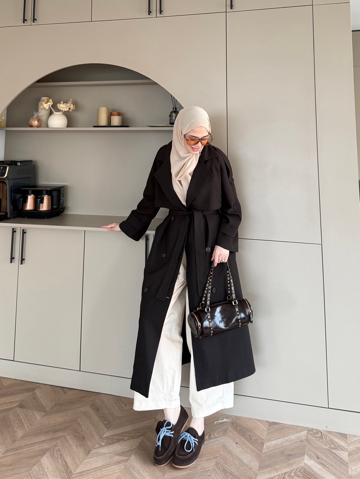 Aymira Düğmeli Uzun Trenç Kahve (7589)