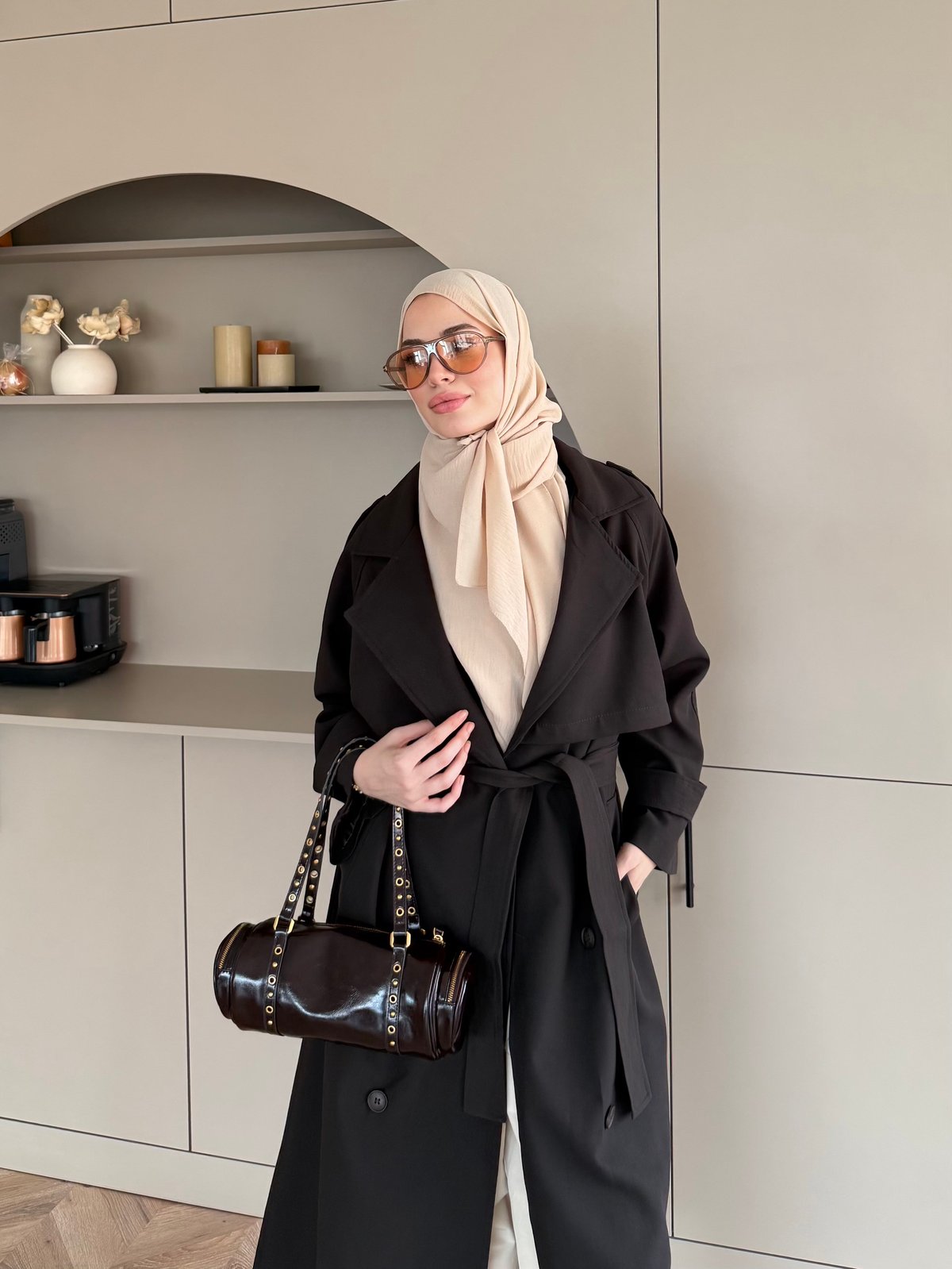 Aymira Düğmeli Uzun Trenç Kahve (7589)