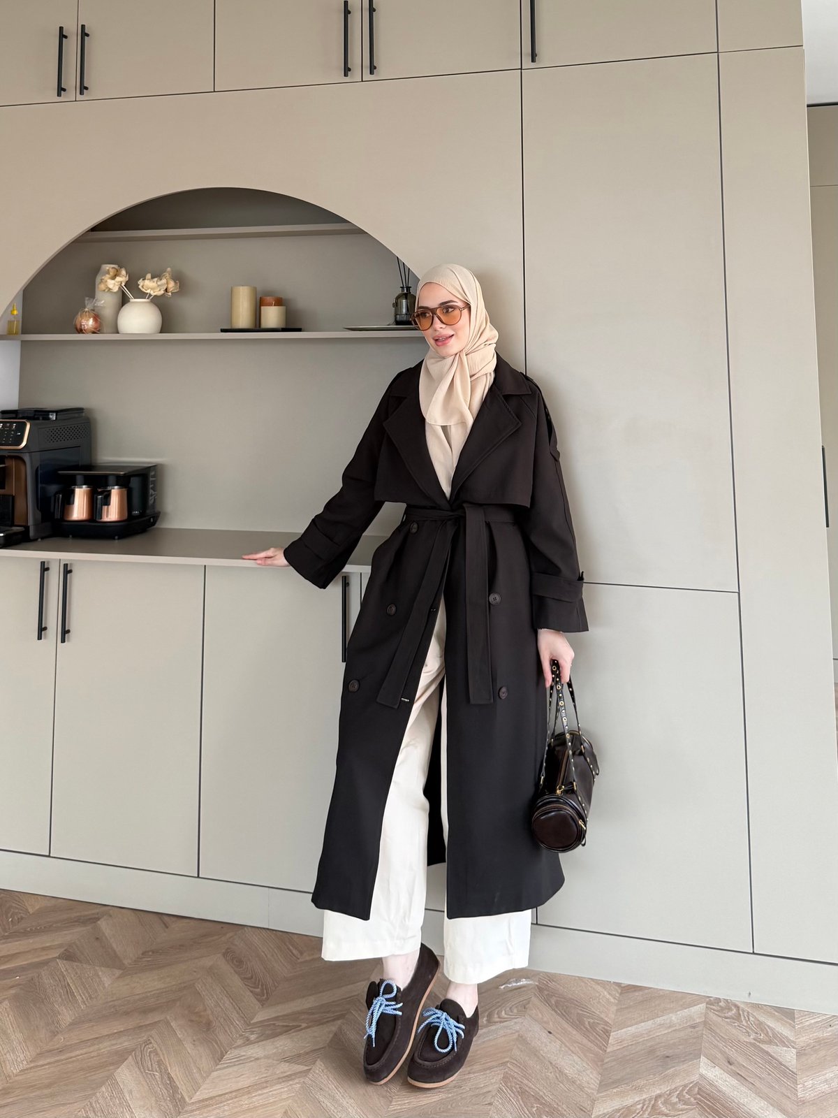 Aymira Düğmeli Uzun Trenç Kahve (7589)