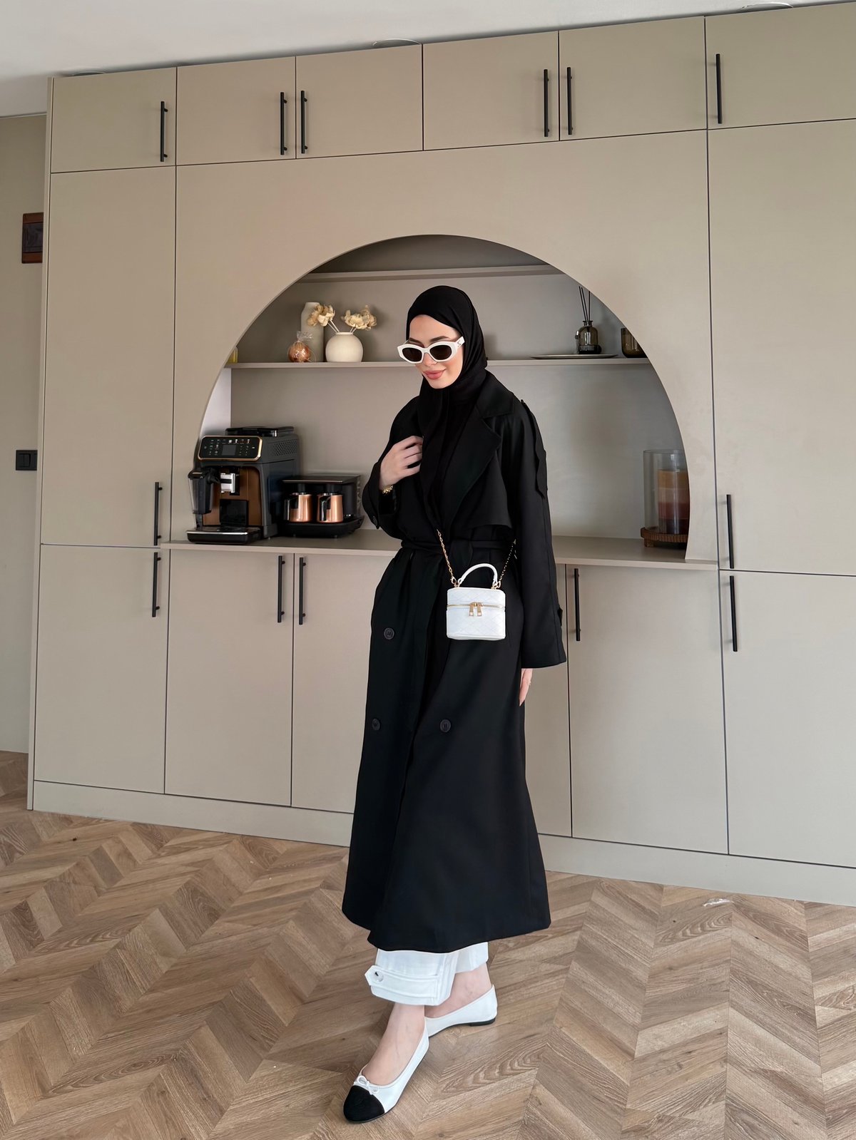 Aymira Düğmeli Uzun Trenç Siyah (7589)
