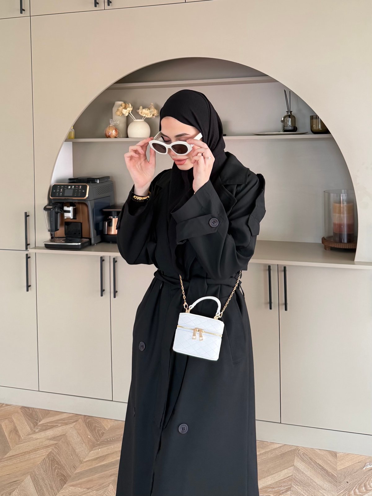 Aymira Düğmeli Uzun Trenç Siyah (7589)