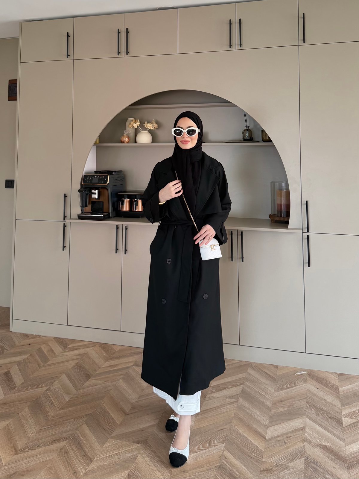 Aymira Düğmeli Uzun Trenç Siyah (7589)