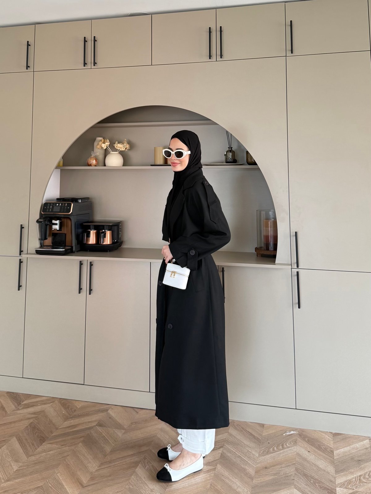 Aymira Düğmeli Uzun Trenç Siyah (7589)
