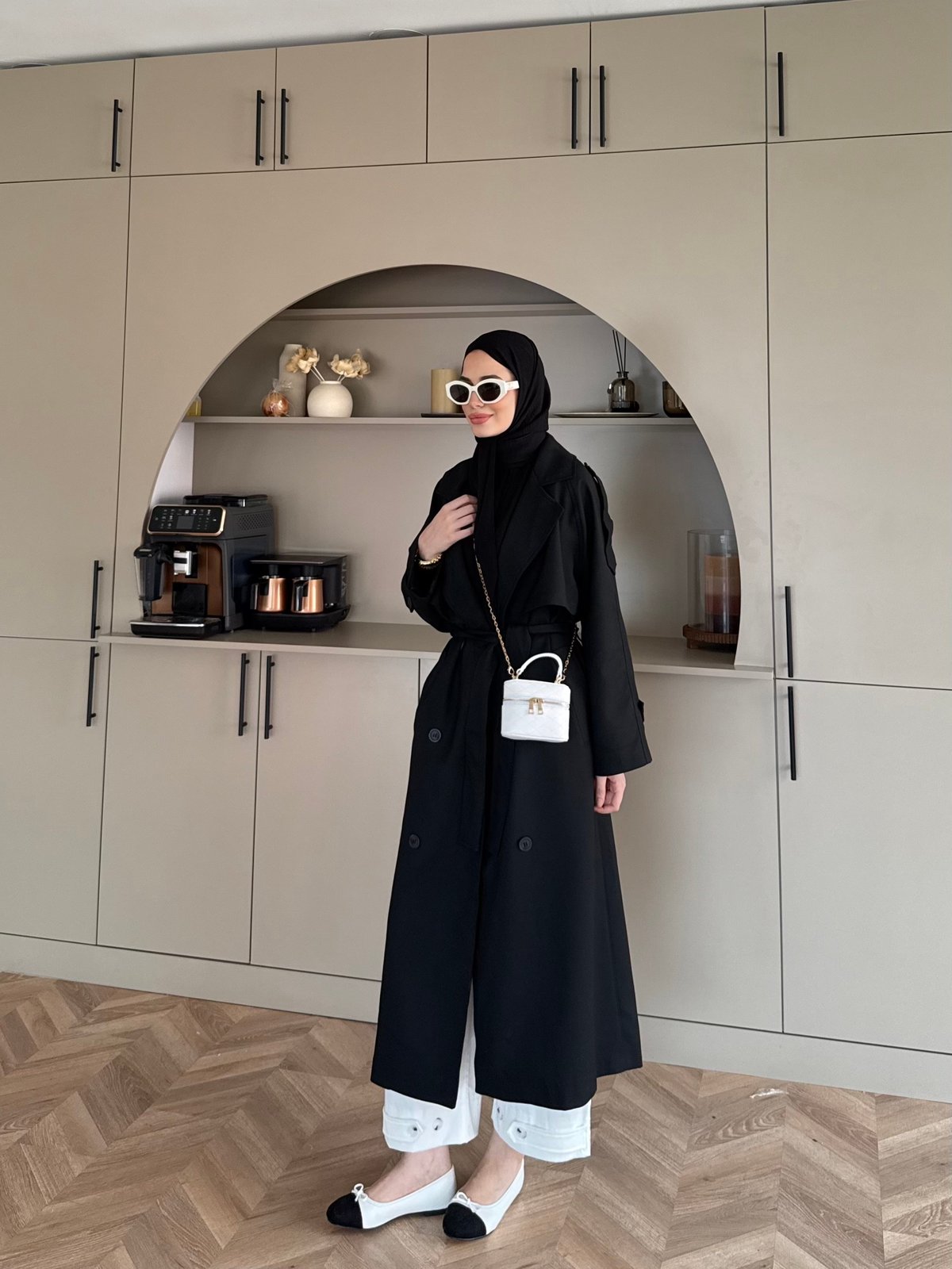 Aymira Düğmeli Uzun Trenç Siyah (7589)