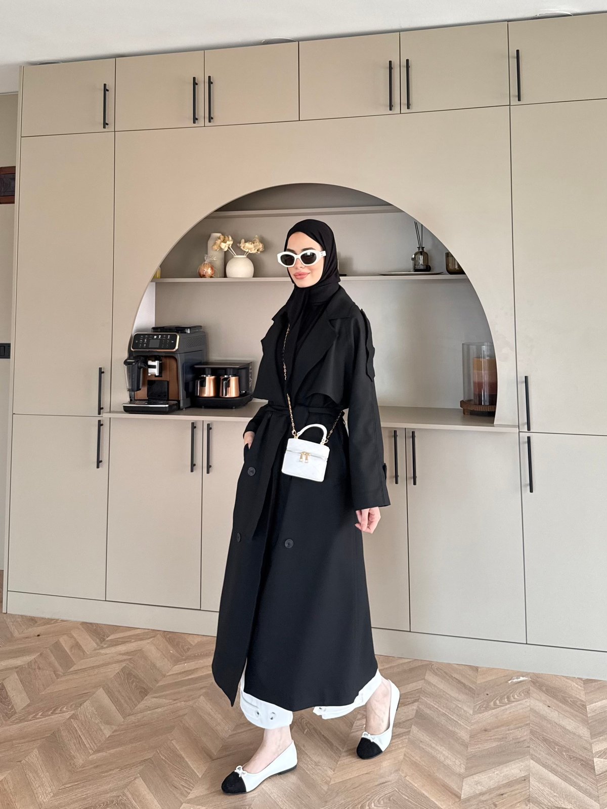 Aymira Düğmeli Uzun Trenç Siyah (7589)