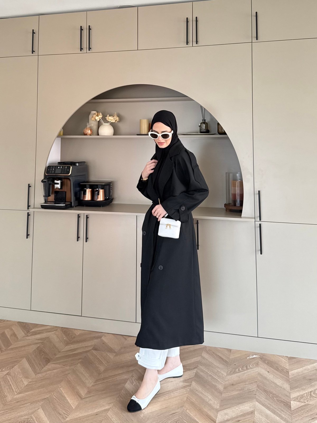 Aymira Düğmeli Uzun Trenç Siyah (7589)