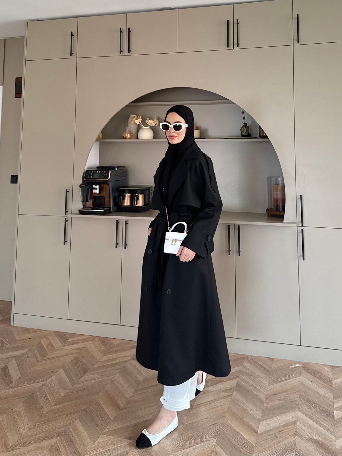 Aymira Düğmeli Uzun Trenç Siyah (7589)