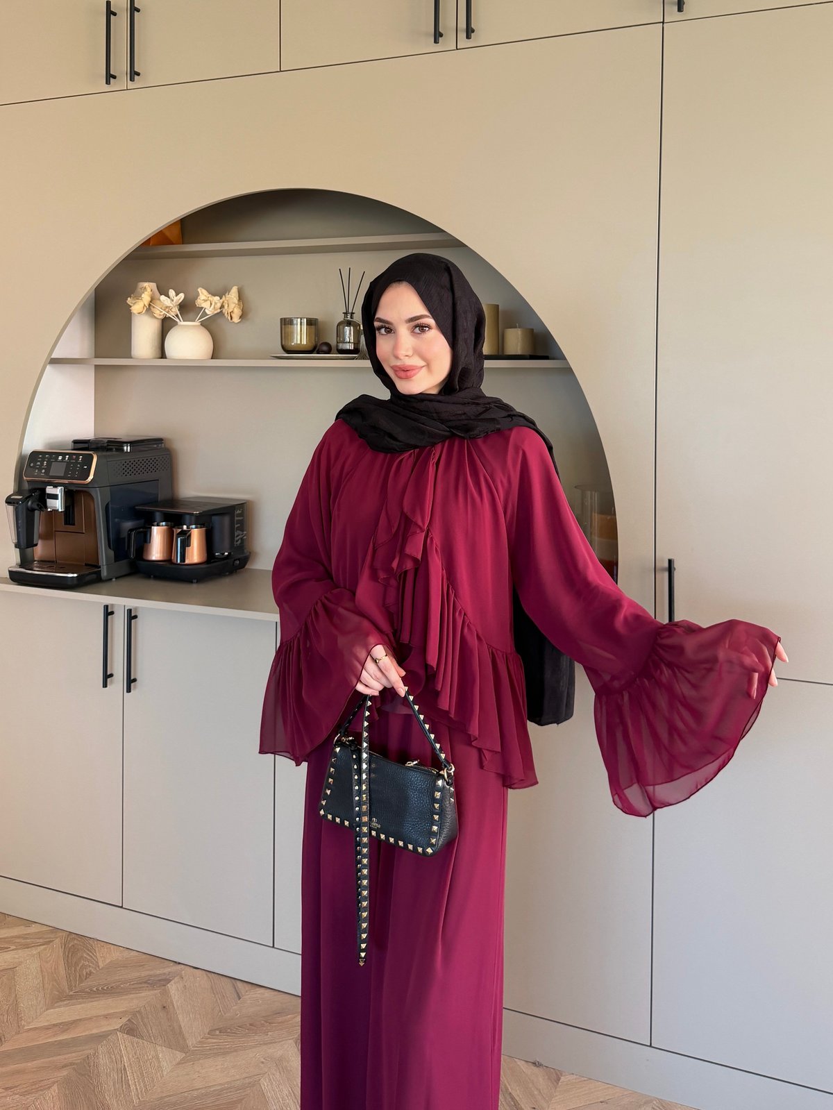 Basel Fırfırlı Pantolonlu Takım Bordo (2411)