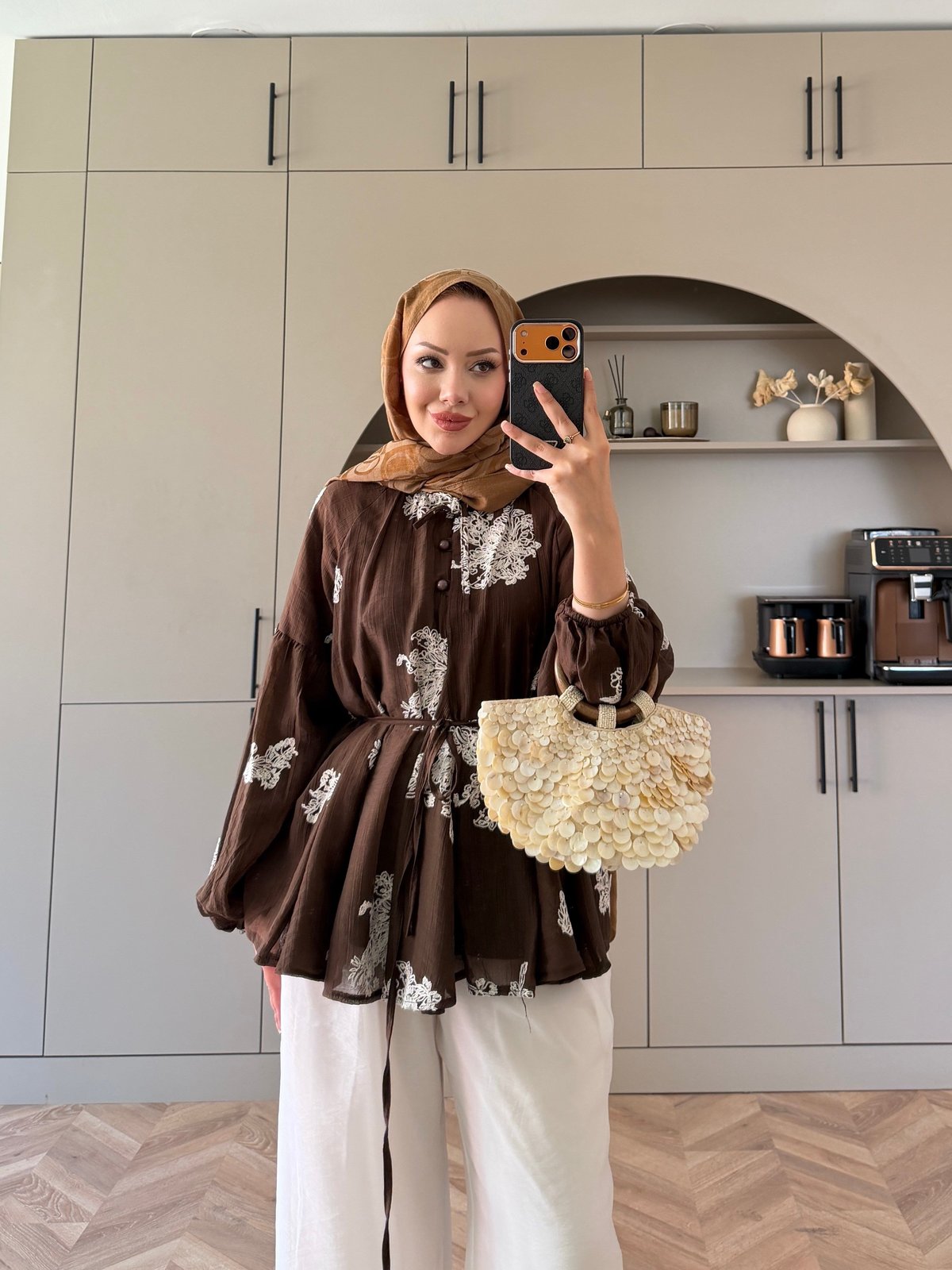 Berra Fırfırlı Pantolonlu Takım Kahve (5811)