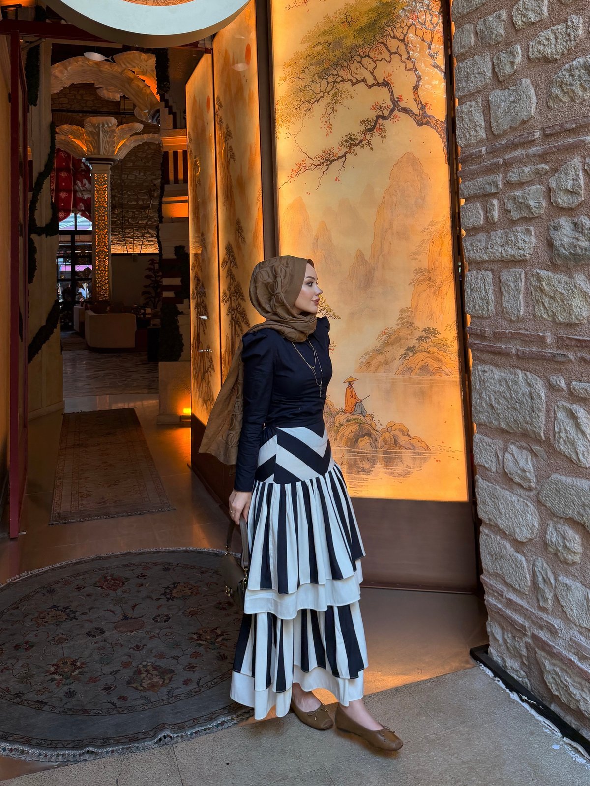 Brand Çizgili Etekli Takım Lacivert (5801)