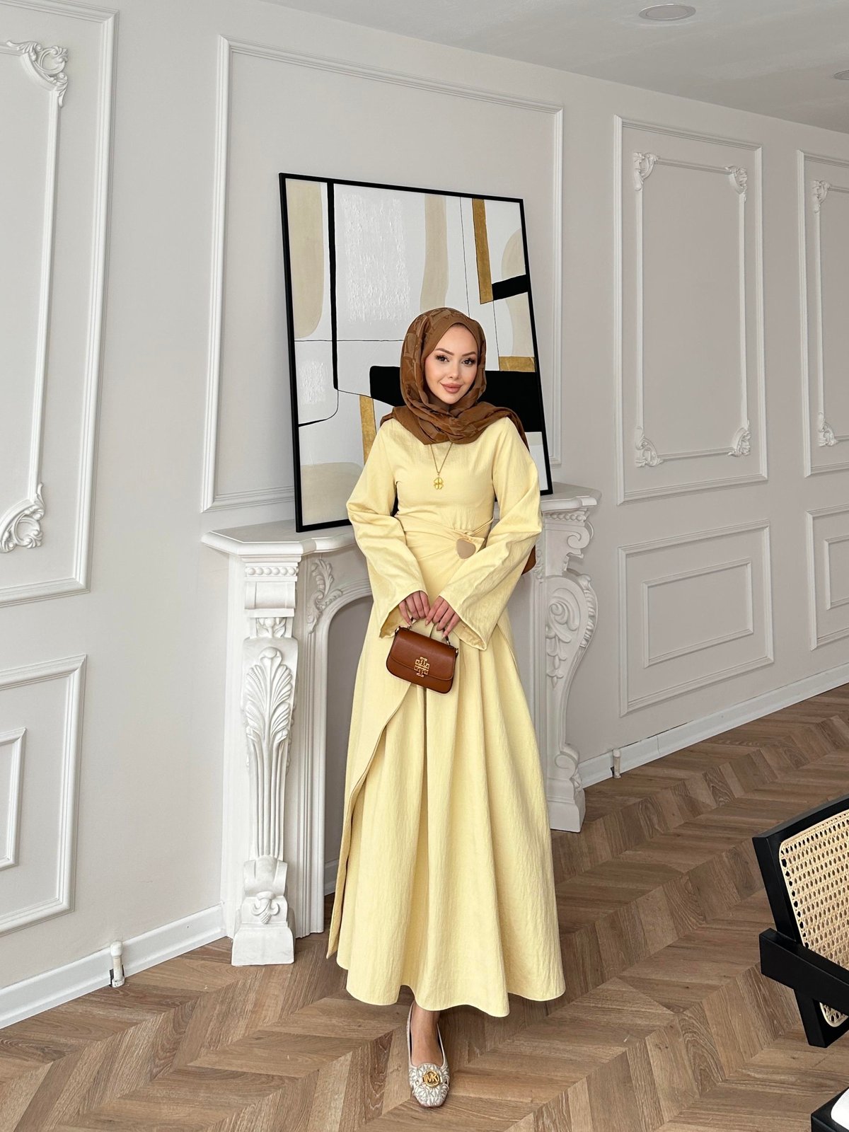 Carla Qupra Piliseli Elbiseli Sarı