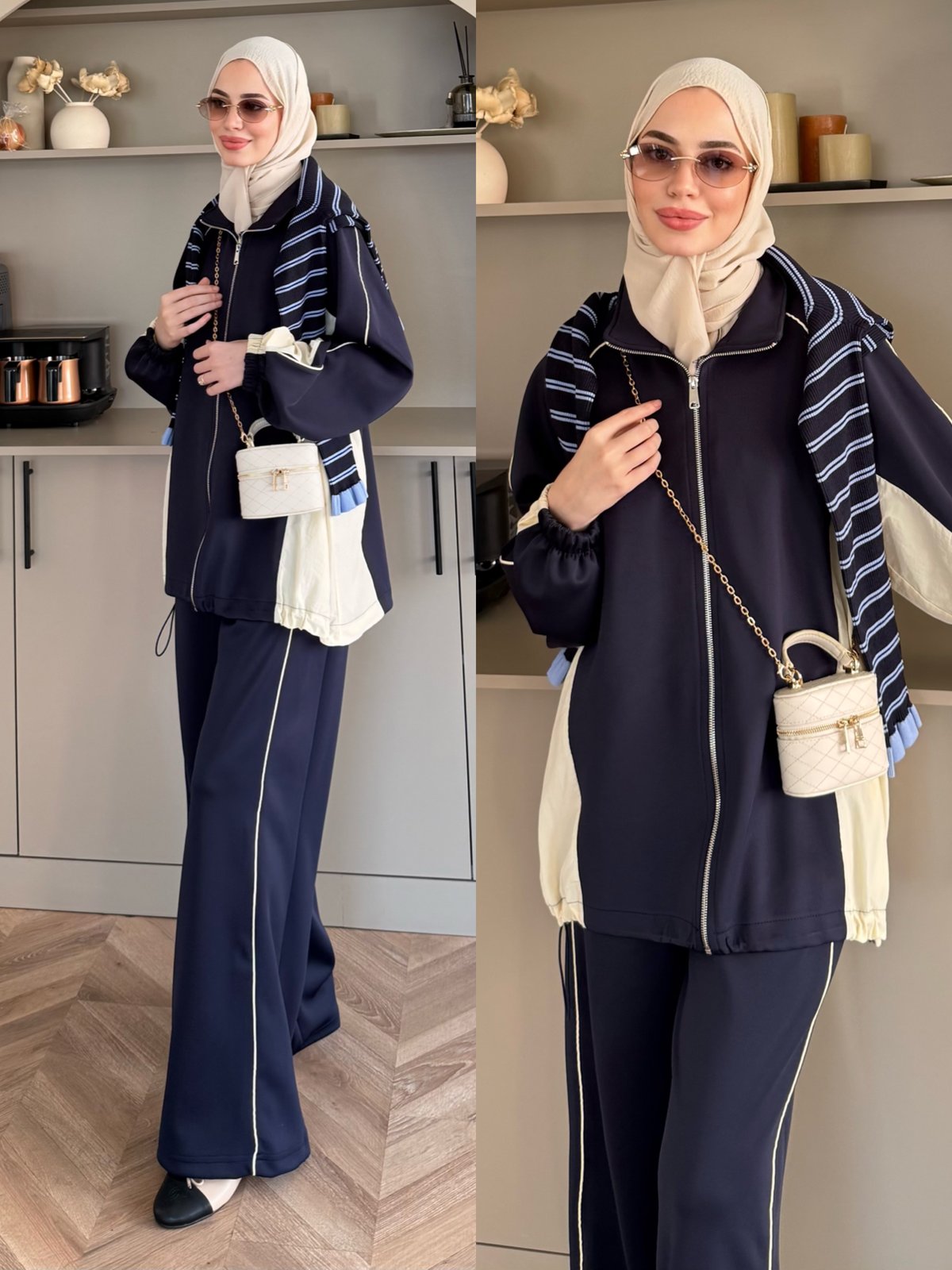 Carlot Fermuarlı Scuba Pantolonlu Takım Lacivert (4581)