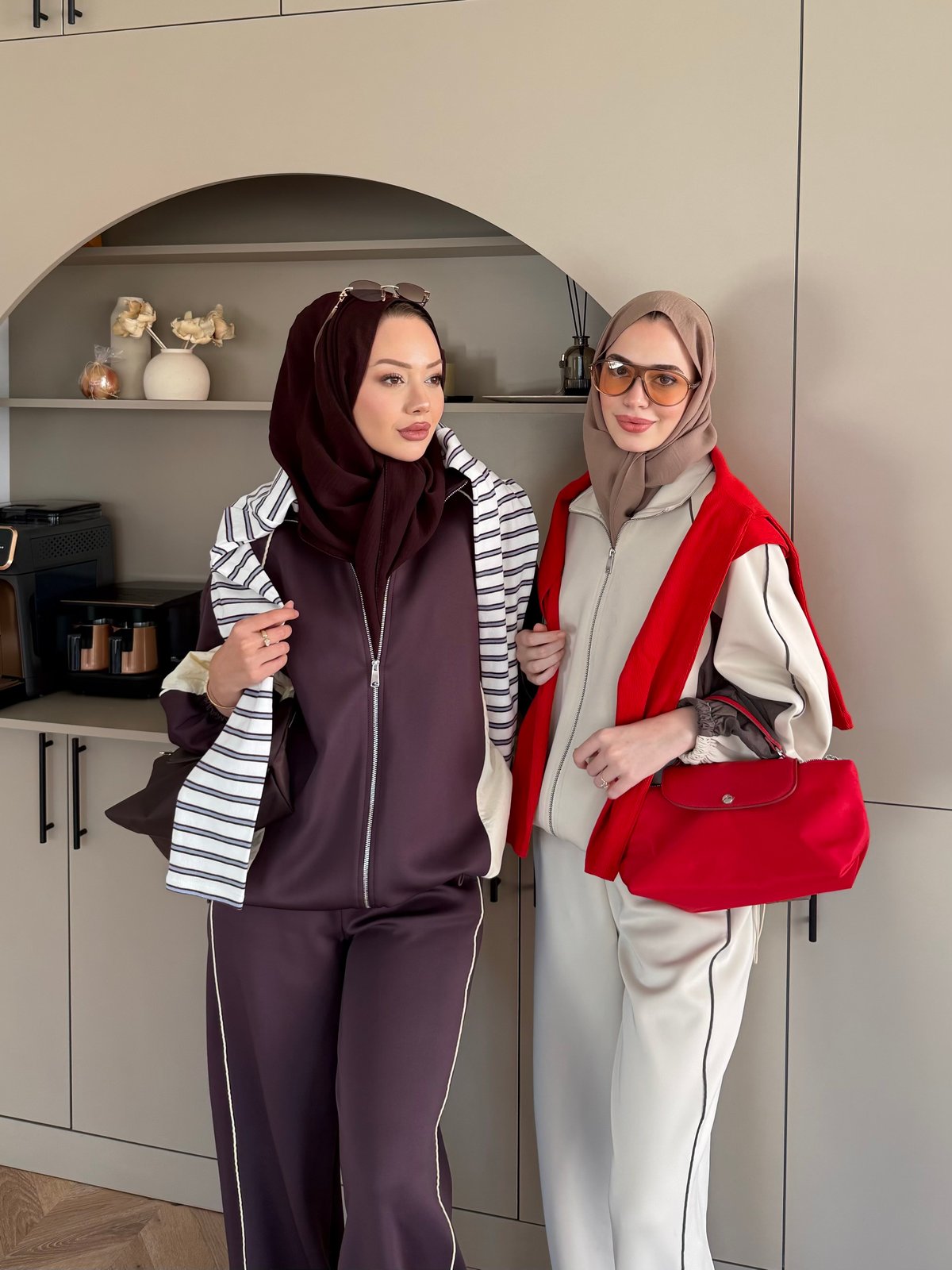 Carlot Fermuarlı Scuba Pantolonlu Takım Bej (4581)