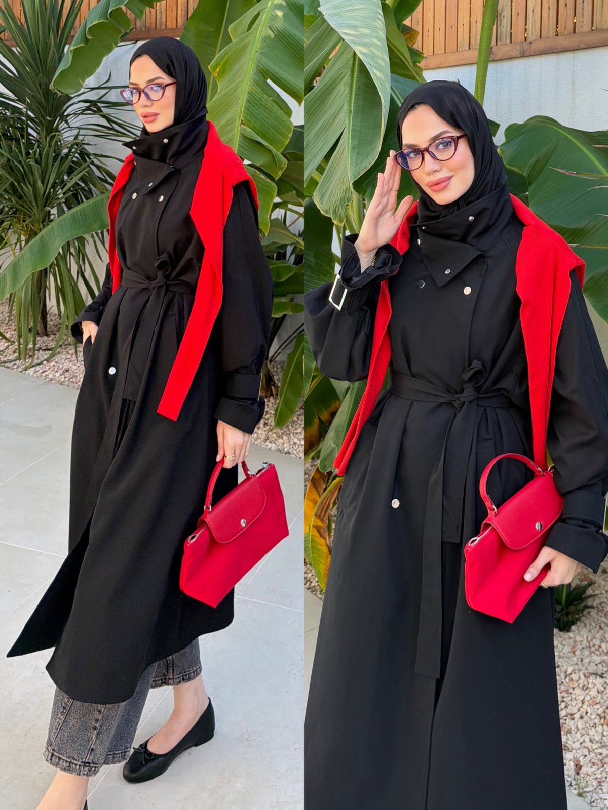 Çıtçıtlı Dik Yaka Trenç Siyah (4595)