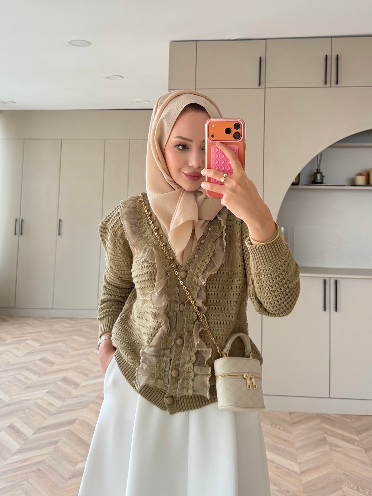 Clio Boncuk Detaylı Fırfırlı Hırka Haki (1199)