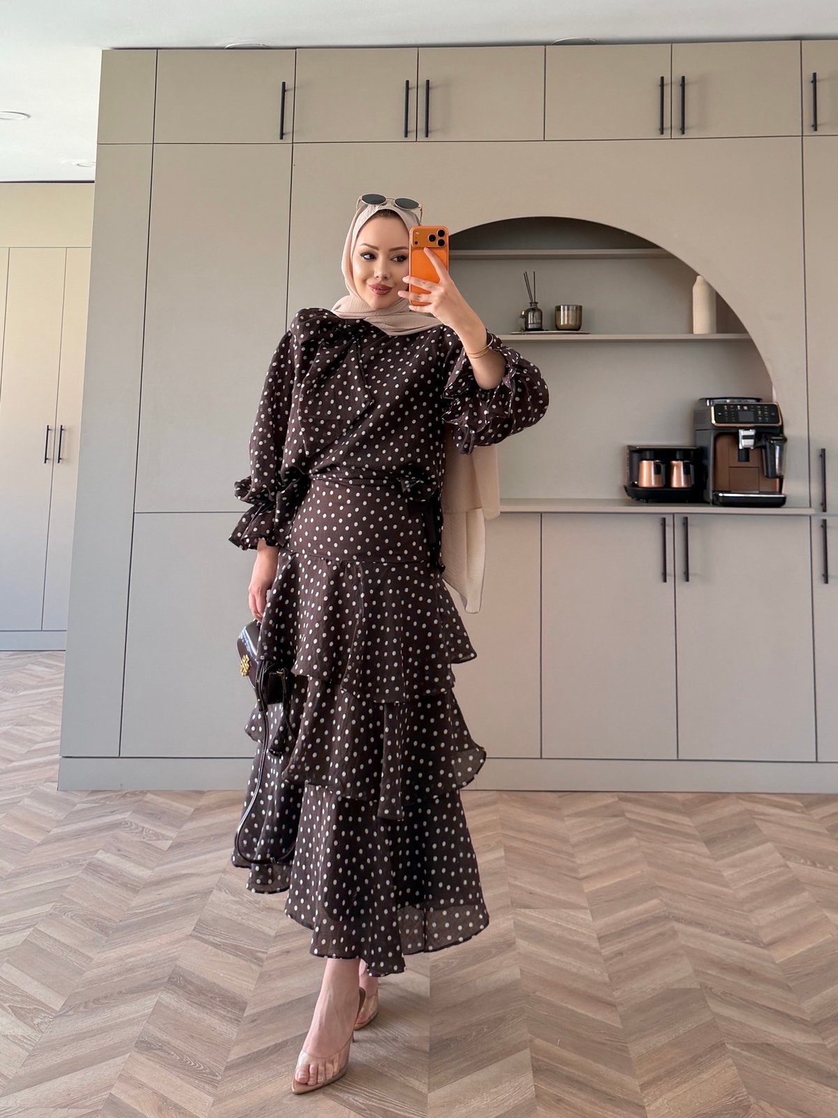 Code Kat Kat Puantiyeli Etekli Takım Kahve (2024)