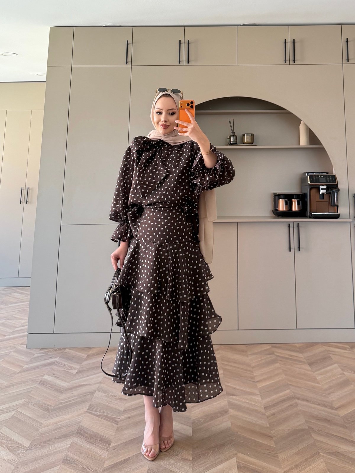 Code Kat Kat Puantiyeli Etekli Takım Kahve (2024)