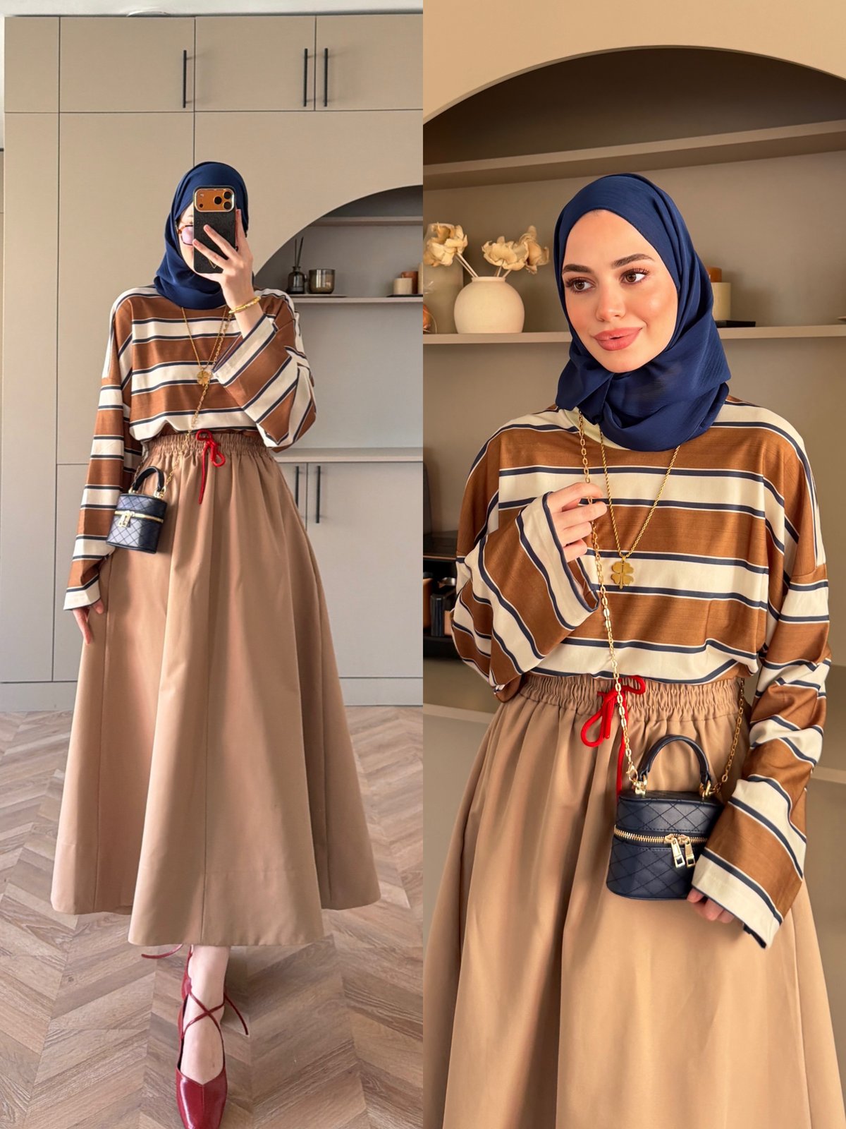 Comfy Renkli Bağcıklı Etek Bej (7014)