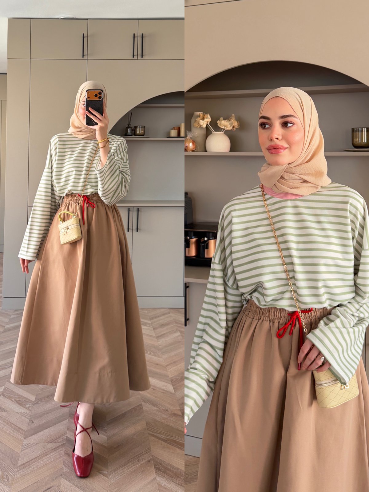 Comfy Renkli Bağcıklı Etek Bej (7014)
