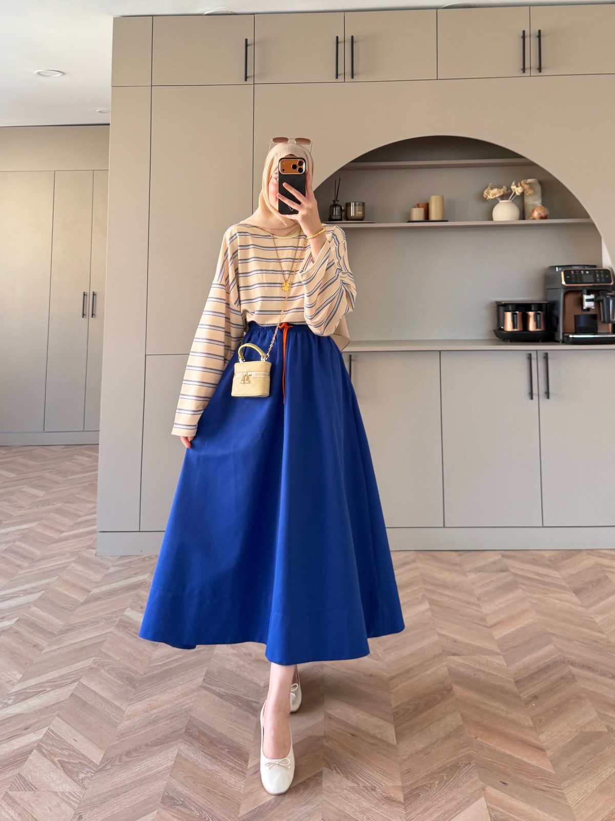 Comfy Renkli Bağcıklı Etek Saks (7014)