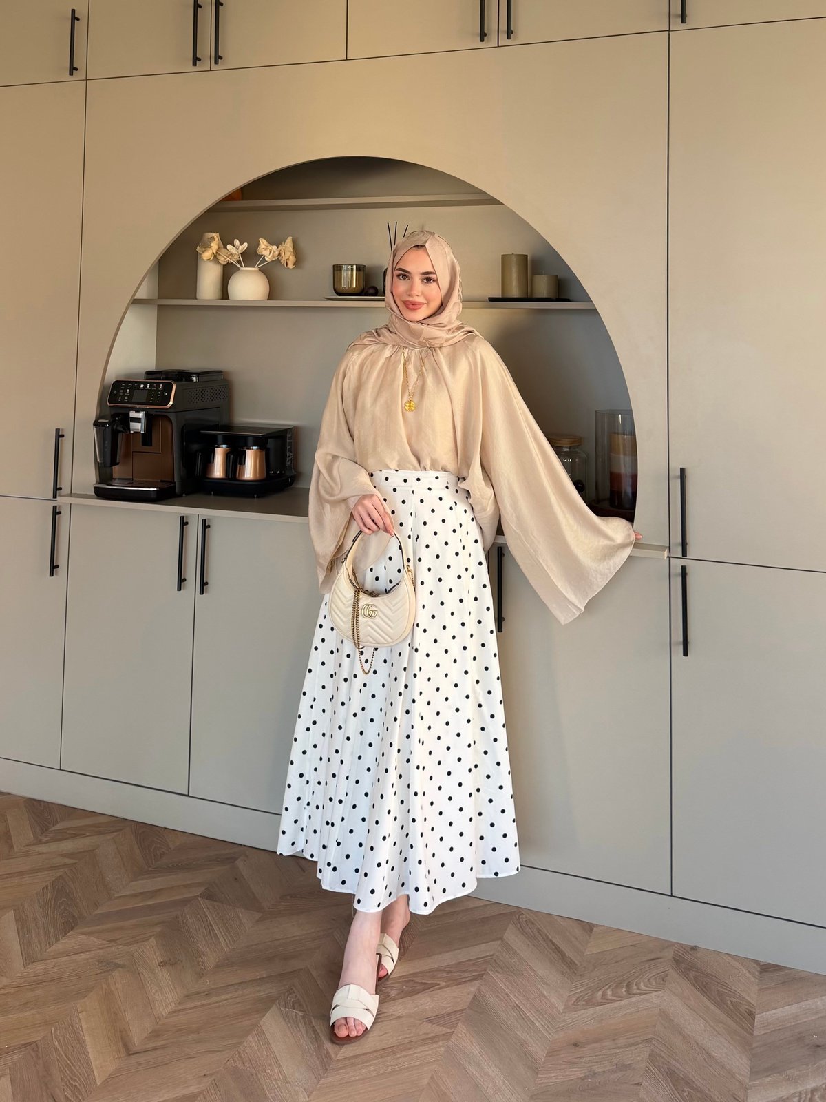 Creamy Yarasa Kollu Bluz Bej (3026)