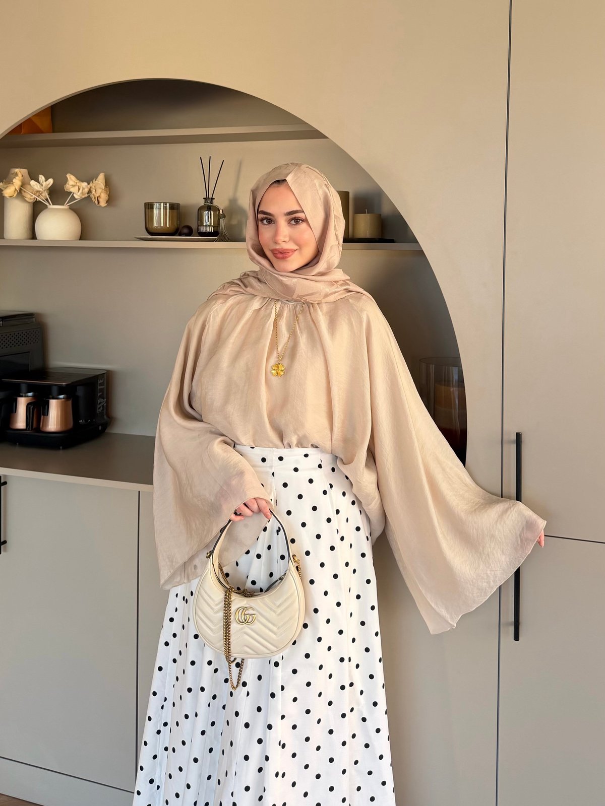 Creamy Yarasa Kollu Bluz Bej (3026)