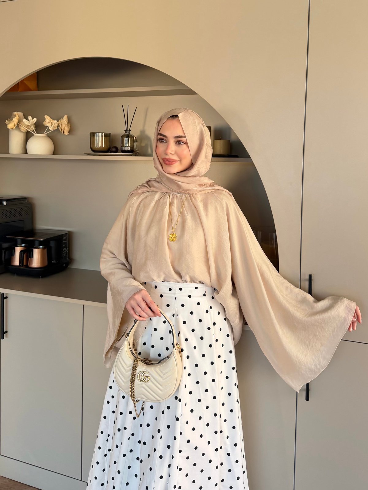Creamy Yarasa Kollu Bluz Bej (3026)