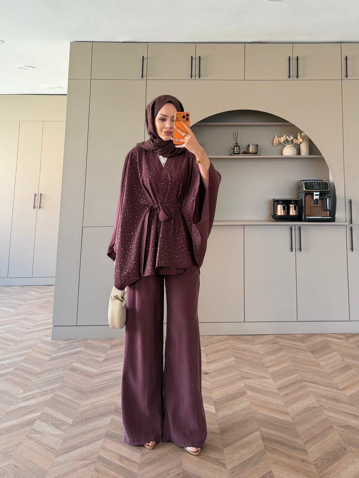 Damla Yarasa Kol Pantolonlu Takım Mürdüm (5608)