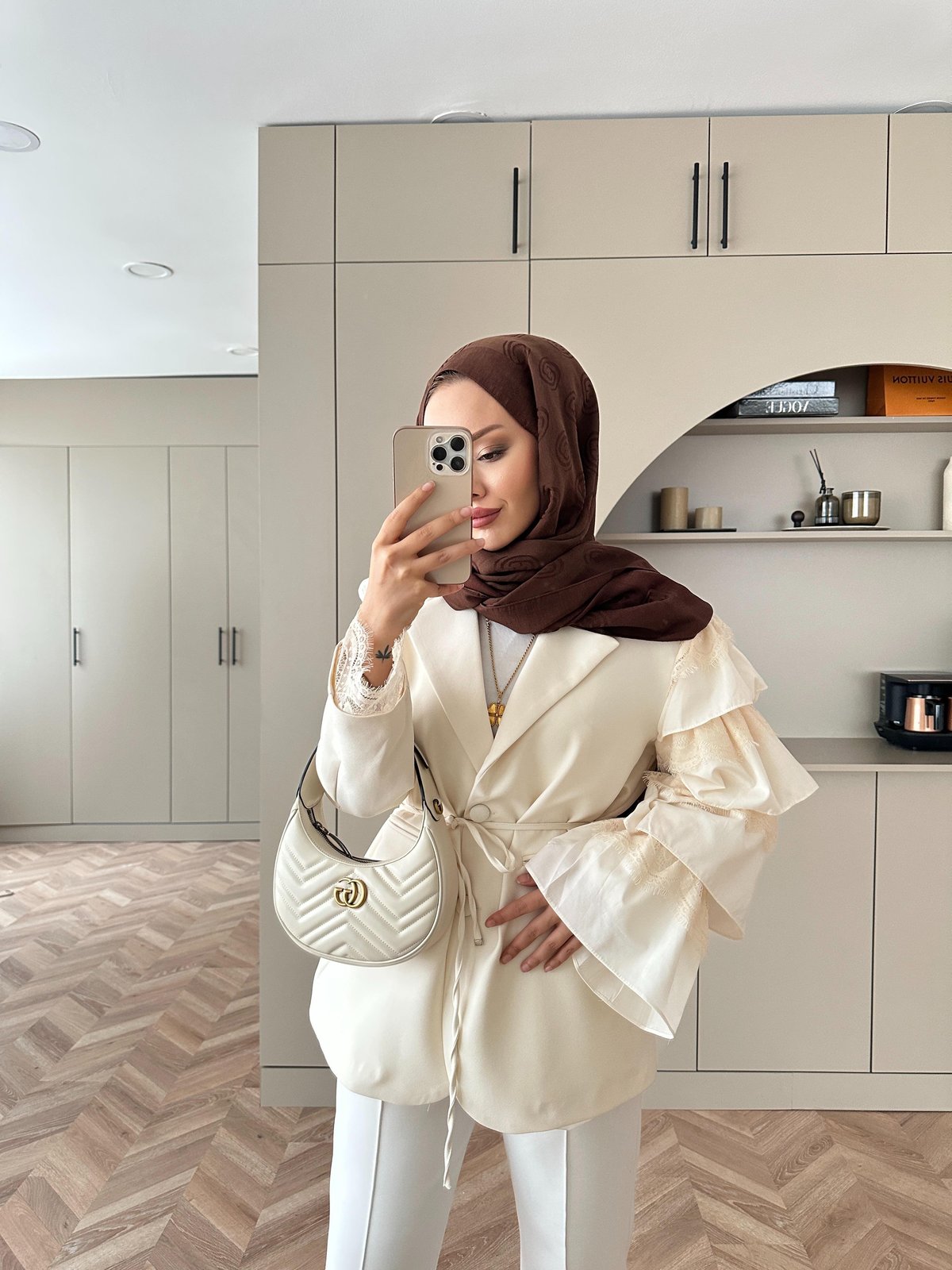 Kürk Kollu Kaşe Kaban Bej