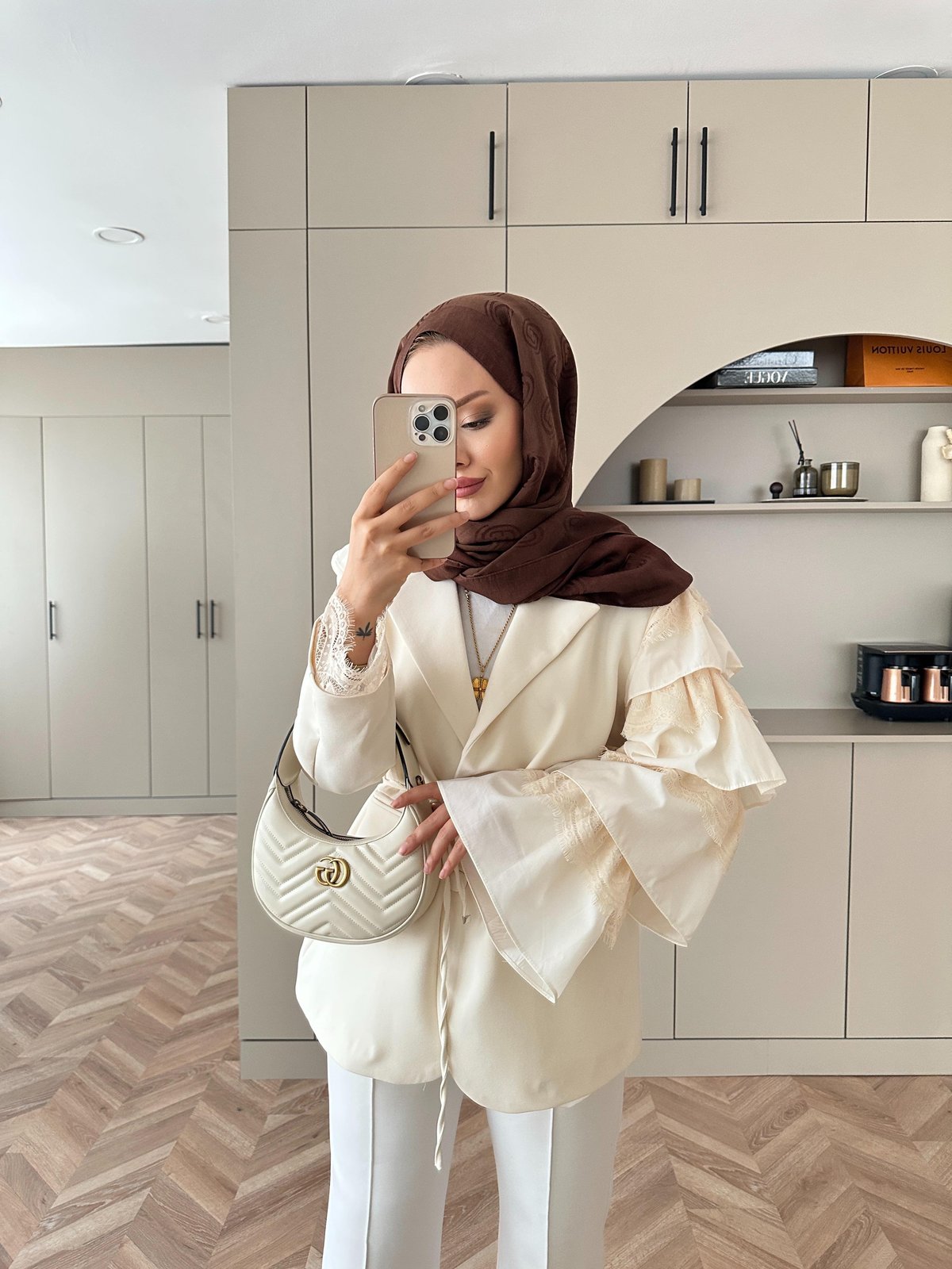 Kürk Kollu Kaşe Kaban Bej