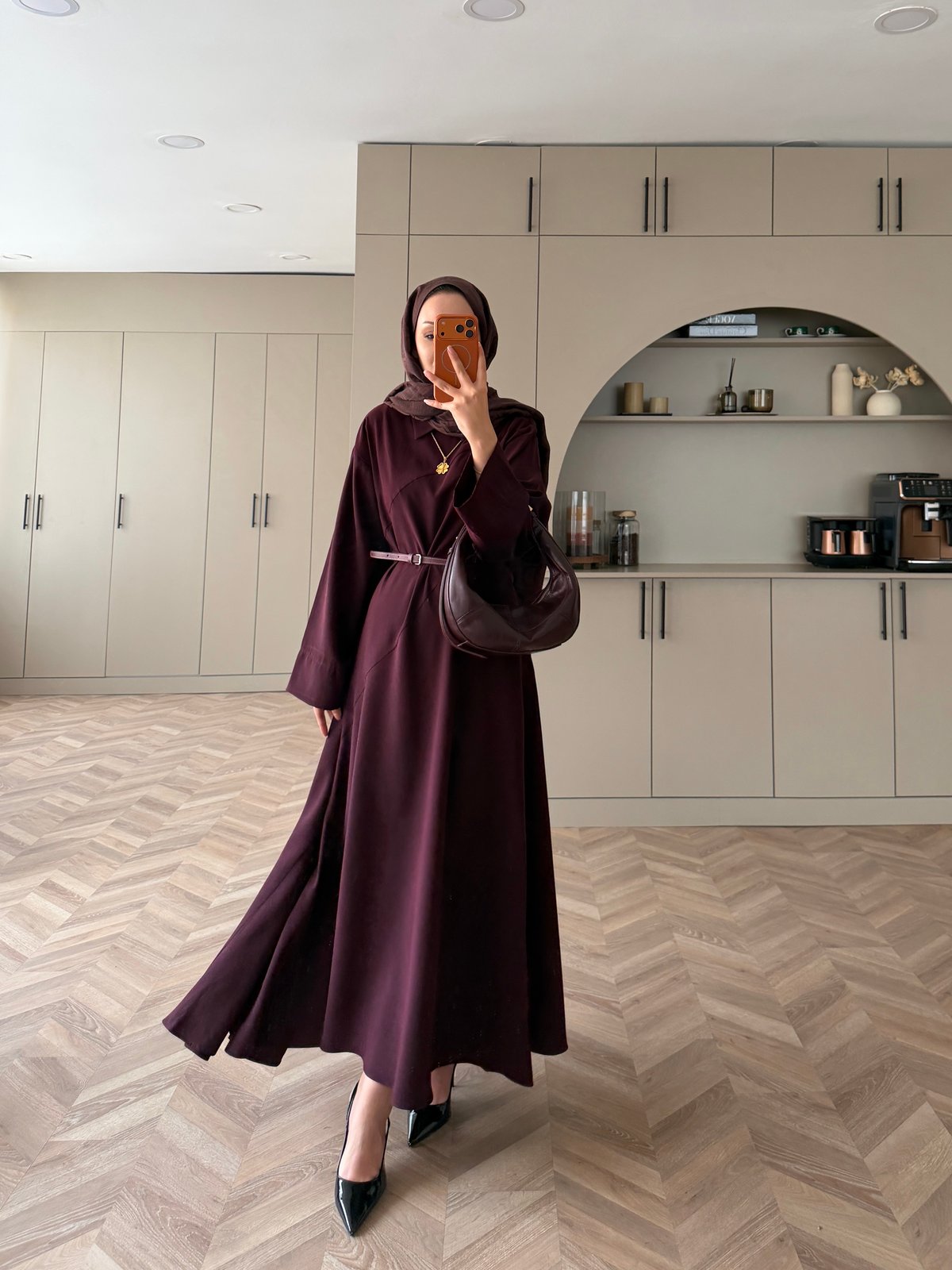 Davina Kemerli Modal Elbise Mürdüm (648)