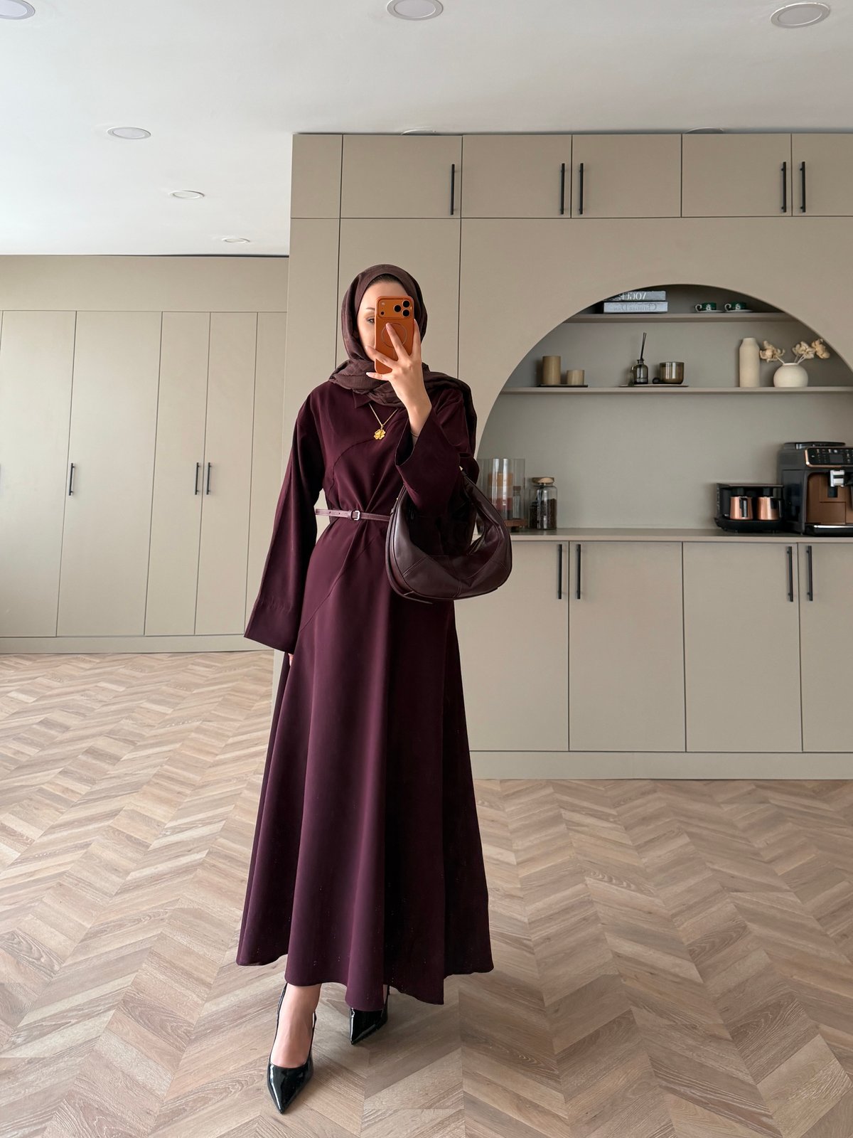 Davina Kemerli Modal Elbise Mürdüm (648)