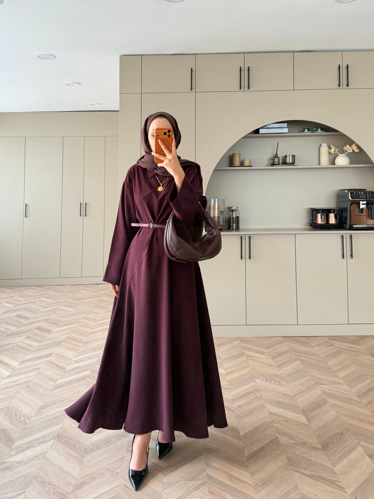 Davina Kemerli Modal Elbise Mürdüm (648)
