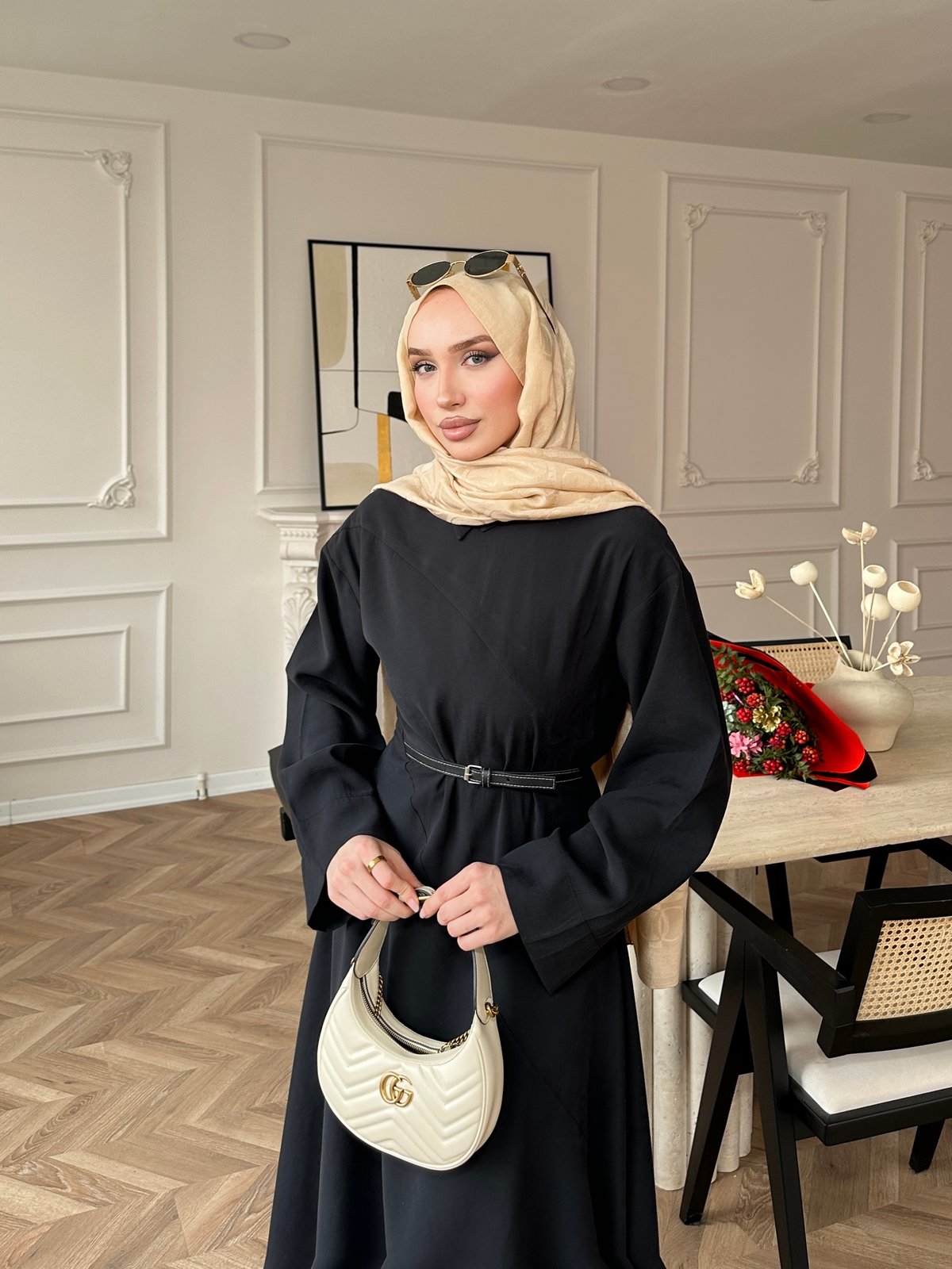 Davina Kemerli Modal Elbise Siyah (648)