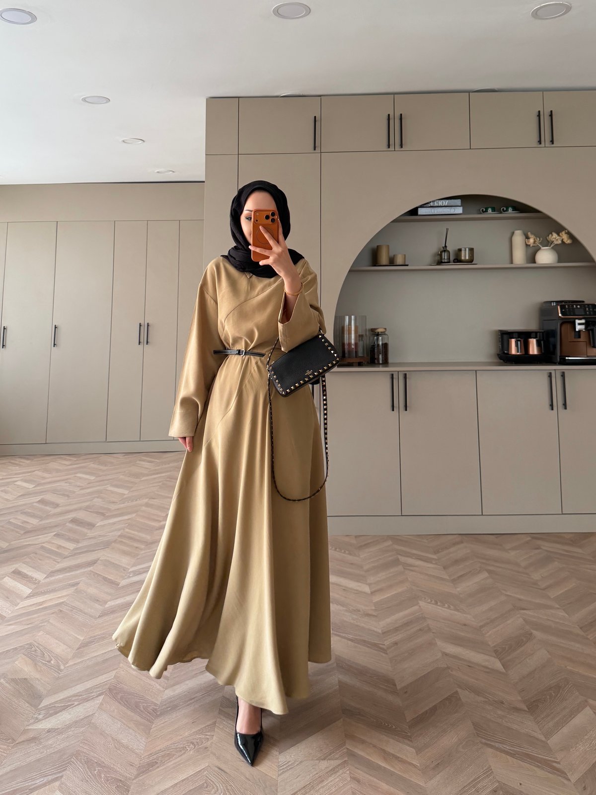 Davina Kemerli Modal Elbise Yağ Yeşili (648)