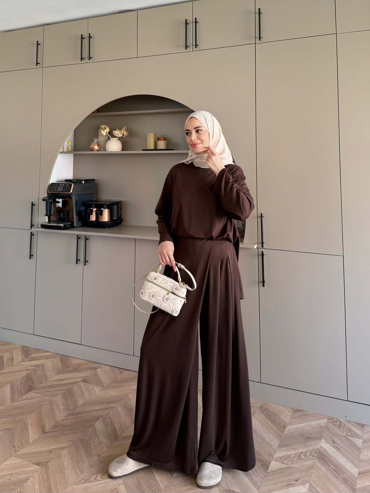 Delta Oysh Pantolonlu Takım Kahve (4552)