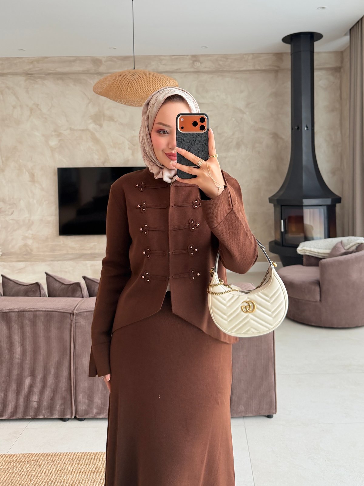 Dora Çıtçıt Detaylı Etekli Takım Kahve (503)