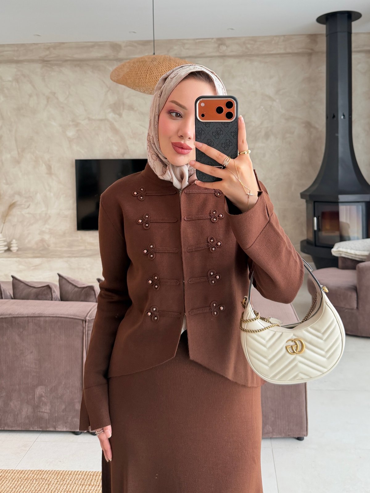 Dora Çıtçıt Detaylı Etekli Takım Kahve (503)