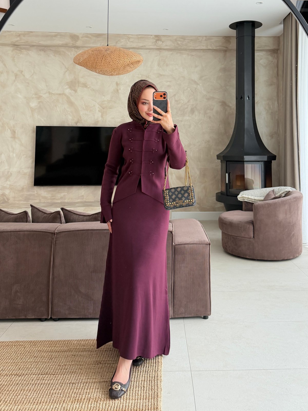 Dora Çıtçıt Detaylı Etekli Takım Mürdüm (503)