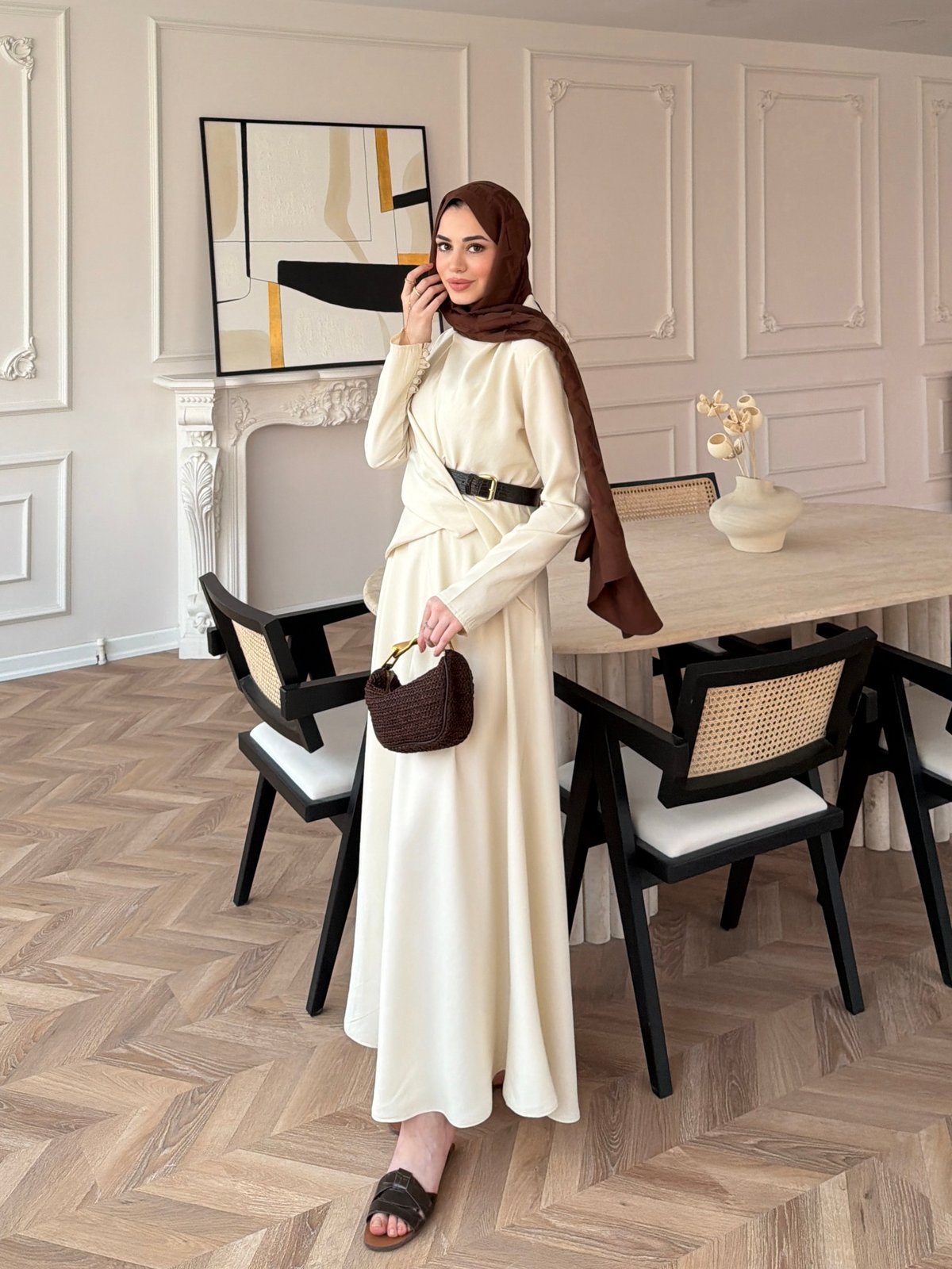 Dosha Düğüm Detaylı Modal Elbise Bej (3016)