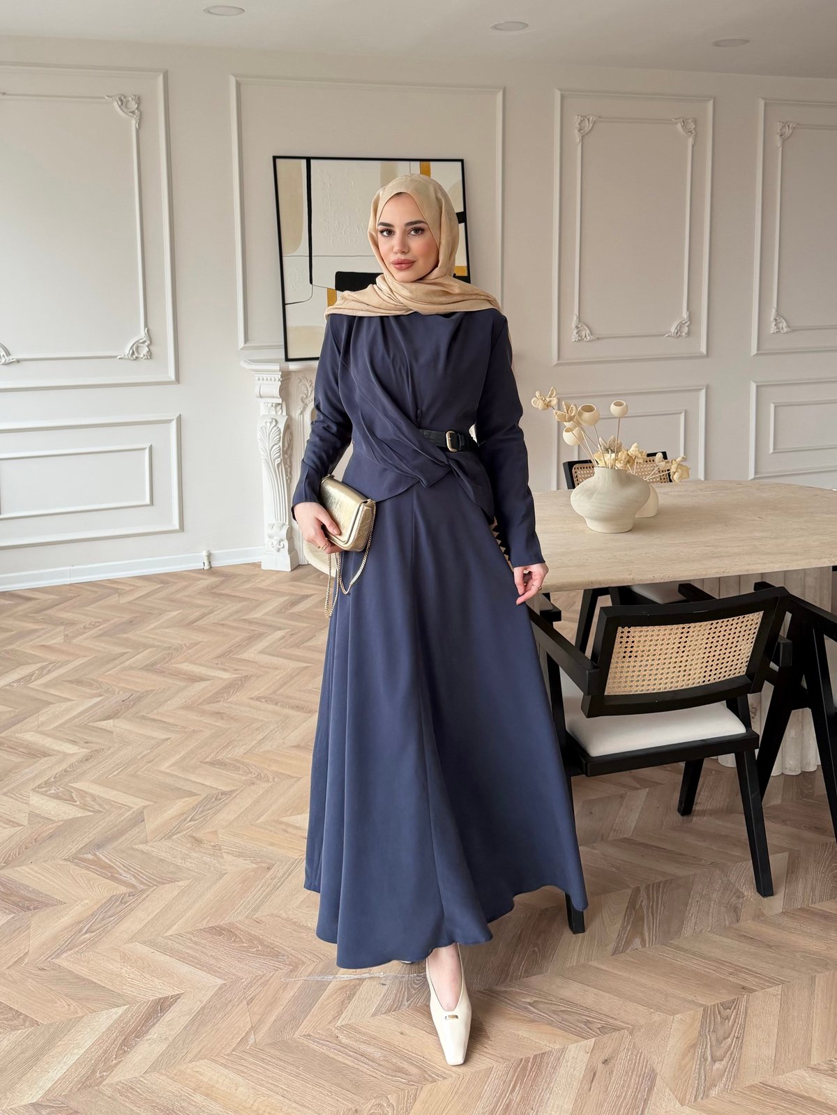 Dosha Düğüm Detaylı Modal Elbise Lacivert (3016)