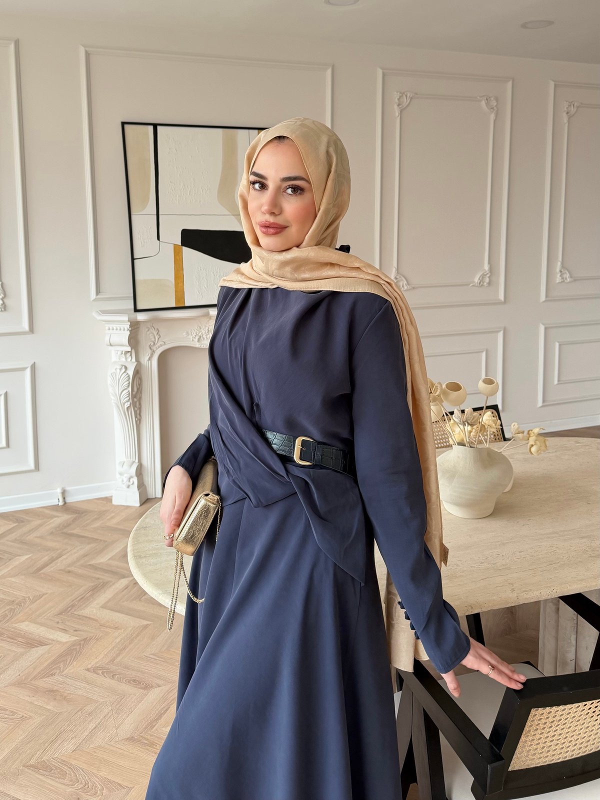 Dosha Düğüm Detaylı Modal Elbise Lacivert (3016)