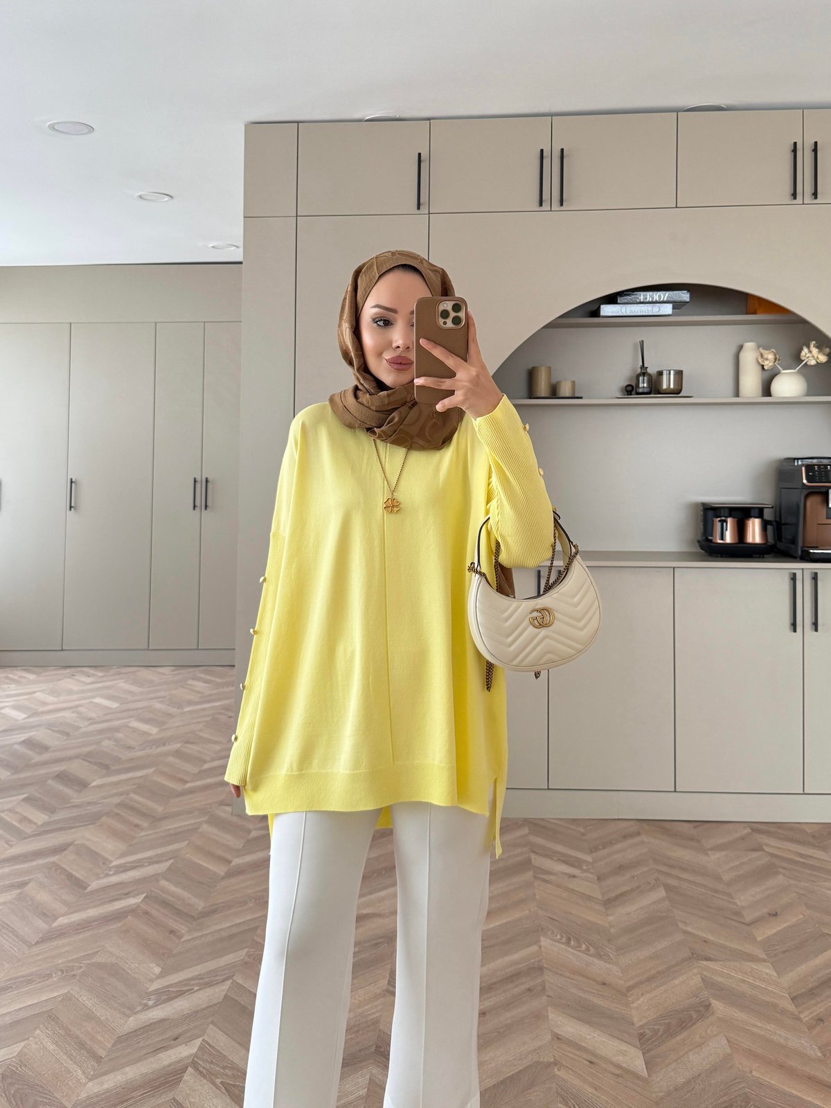 Düğmeli Merserize Kazak ButterYellow