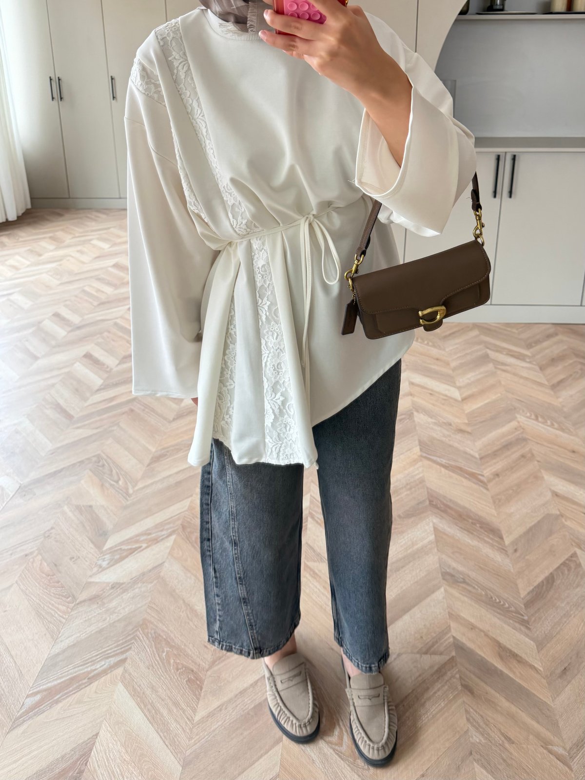 Ela Dantel Detaylı Sweat Ekru (3597)