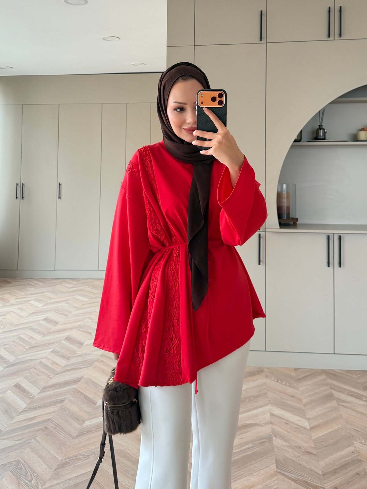 Ela Dantel Detaylı Sweat Kırmızı (3597)