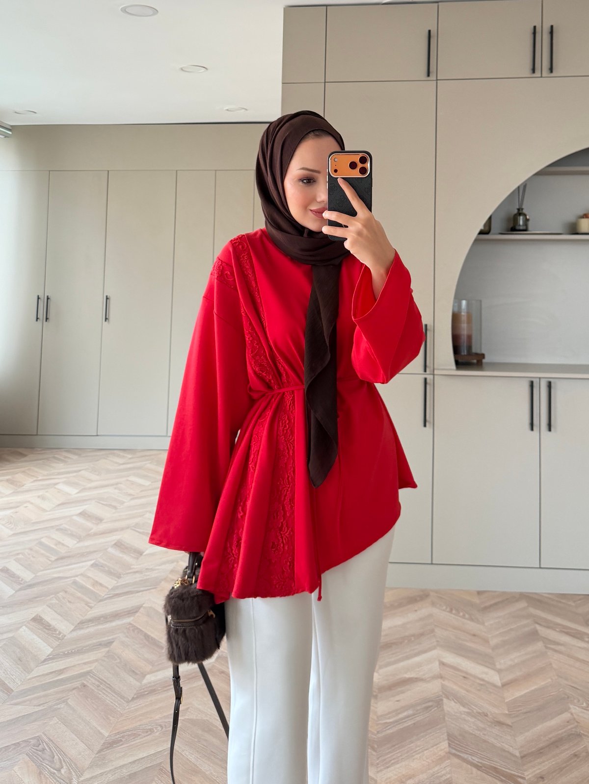 Ela Dantel Detaylı Sweat Kırmızı (3597)